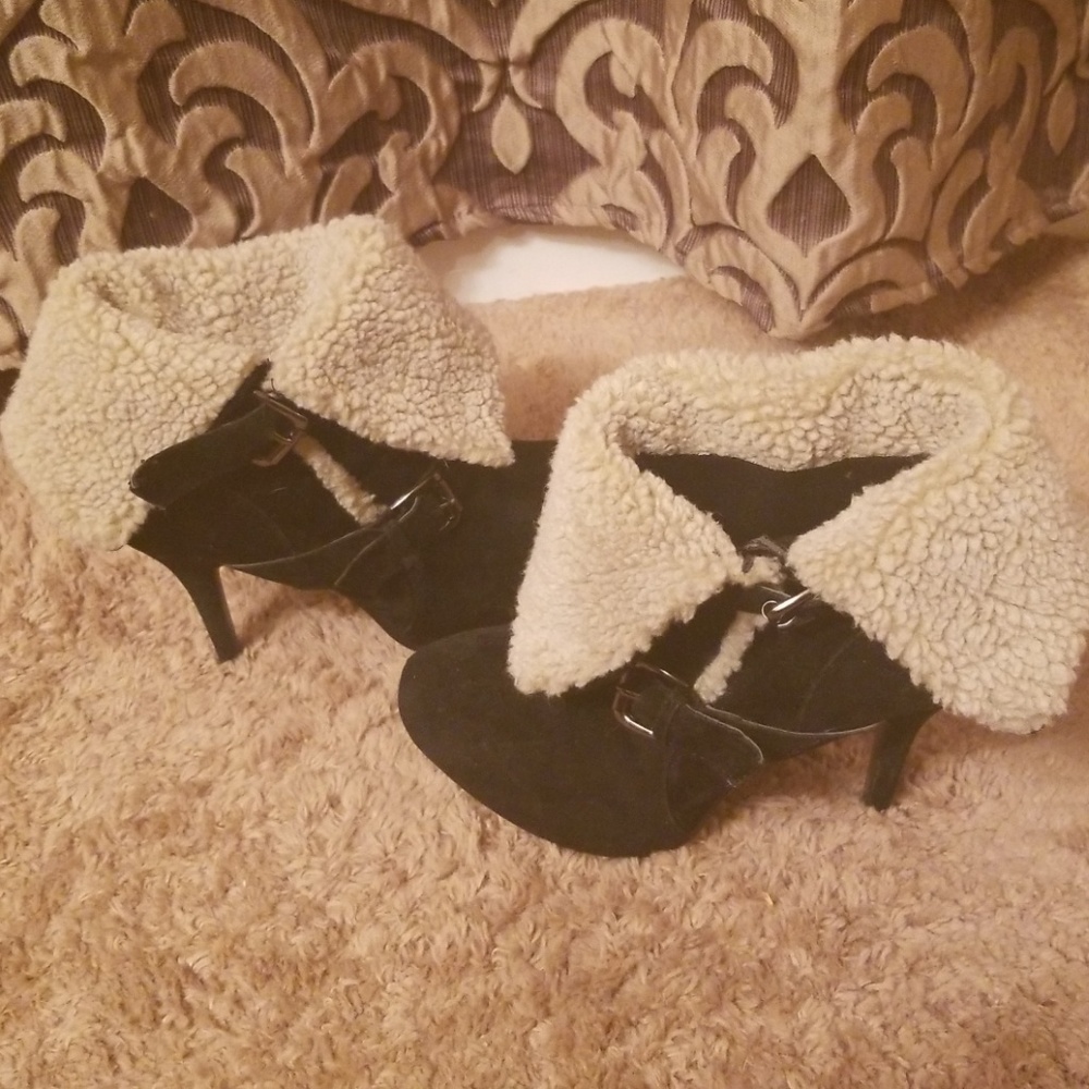 Nature Breeze, 7.5, Black Suede, Faux Fur, Heeled Boots.